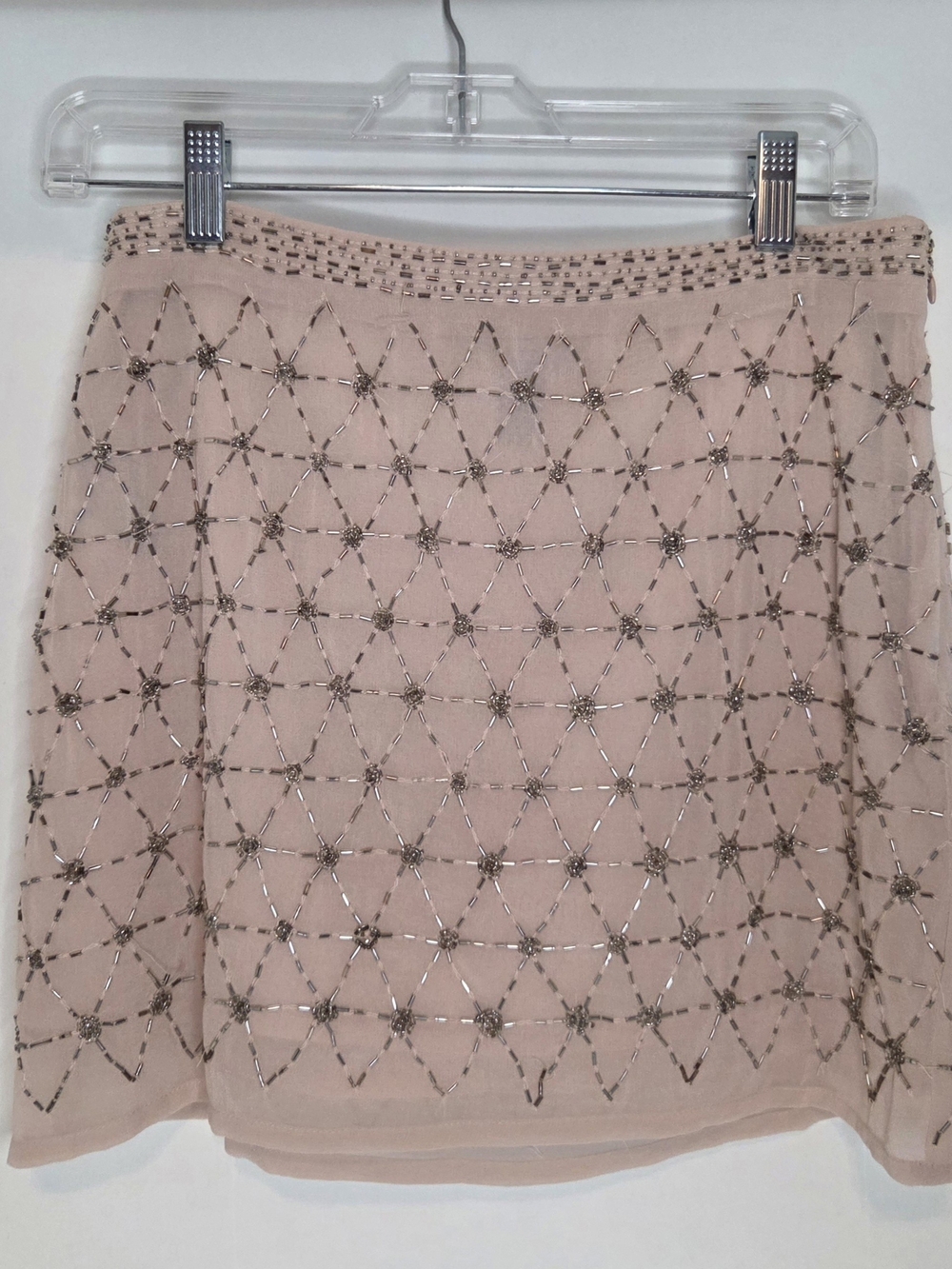 Beaded Mini A-Line Skirt in Blush Pink
